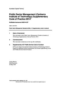 Australian Capital Territory  Public Sector Management (Canberra Institute of Technology) Supplementary Code of Practice 2014* Notifiable instrument NI2014-227