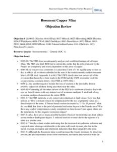 Rosemont Copper Mine, Objection Review Response[removed]Rosemont Copper Mine Objection Review