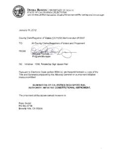 DEBRA BOWEN I SECRETARY OF STATE STATE OF CALIFORNIA I ELECTIONS 1500 lith Street, 5th Floor I Sacramento, CA 9s8141Tei[removed]Fax[removed]32I4iwww.sos.cagov January 23,2012