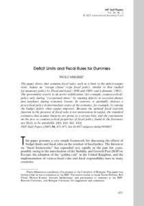 IMF Staff Papers, Vol. 54, No. 3, 2007: Deficit Limits and Fiscal Rules for Dummies by Paolo Manasse