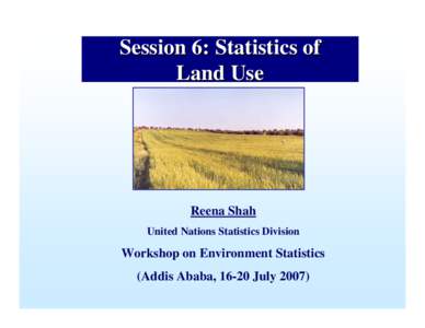 Session 6: Statistics of Land Use Reena Shah United Nations Statistics Division