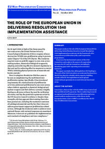 EU N on -P roliferation C onsortium The European network of independent non-proliferation think tanks N on -P roliferation Papers  No. 22 October 2012