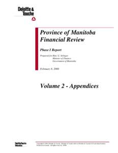 Province of Manitoba Financial Review Phase I Report Prepared for Hon. G. Selinger Minister of Finance Government of Manitoba