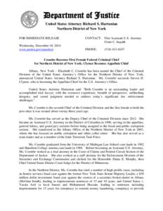 Department of Justice United States Attorney Richard S. Hartunian Northern District of New York FOR IMMEDIATE RELEASE  CONTACT: