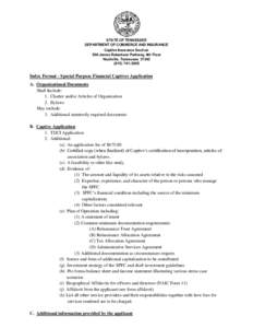 STATE OF TENNESSEE DEPARTMENT OF COMMERCE AND INSURANCE Captive Insurance Section 500 James Robertson Parkway, 4th Floor Nashville, Tennessee[removed]3805