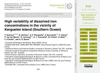 This discussion paper is/has been under review for the journal Biogeosciences (BG). Please refer to the corresponding final paper in BG if available. Discussion Paper  Biogeosciences Discuss., 12, 231–270, 2015