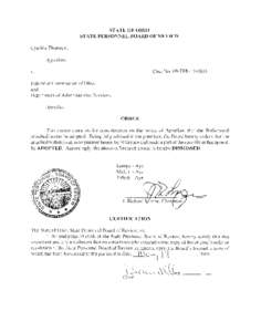 STATE OF OHIO STATE PERSONNEL BOARD OF REVIEW Cynthia Thornton, Appellant. Case No. 09-TFR[removed]