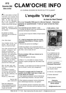 N°15  Décembre 2006 Edition de Noël  CLAM’OCHE INFO