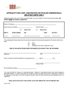 AFFIDAVIT FOR LOST, DESTROYED OR STOLEN CREDENTIALS