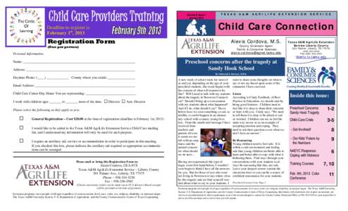 Child Care Providers Training Deadline to register is February 1st, 2013 Volume 6, Issue 1 January 2013