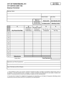Form CSUF-4 (Rev[removed]CITY OF PARKERSBURG, WV CITY SERVICE USER FEE Employer Worksheet