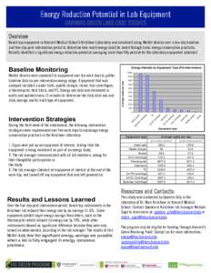 Energy Reduction Potential in Lab Equipment 
 HARVARD GREEN LABS CASE STUDIES Overview
  Bench top equipment in Harvard Medical School’s Kirschner Laboratory was monitored using Modlet devices over a ten-day baseline