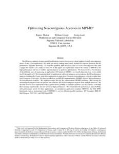 Optimizing Noncontiguous Accesses in MPI-IO Rajeev Thakur William Gropp Ewing Lusk Mathematics and Computer Science Division Argonne National Laboratory