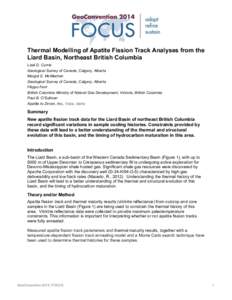 Thermal Modelling of Apatite Fission Track Analyses from the Liard Basin, Northeast British Columbia Lisel D. Currie Geological Survey of Canada, Calgary, Alberta Margot E. McMechan Geological Survey of Canada, Calgary, 