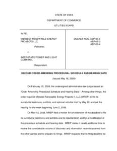 Second Order Amending Procedural Schedule and Hearing Date