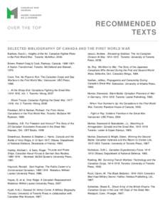 O V E R THE TOP  RECOMMENDED TEXTS  SELECTED BIBLIOGRAPHY OF CANADA AND THE FIRST WORLD WAR
