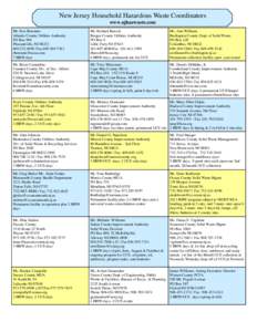 New Jersey Household Hazardous Waste Coordinators www.njhazwaste.com Mr. Ron Berenato Atlantic County Utilities Authority PO Box 996 Pleasantville, NJ 08232