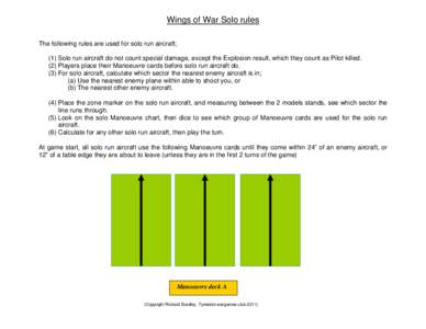 Wings of War Solo rules The following rules are used for solo run aircraft; (1) Solo run aircraft do not count special damage, except the Explosion result, which they count as Pilot killed. (2) Players place their Manoeu