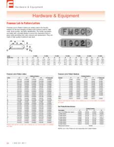 H a r d w are & E q u i p men t  Hardware & Equipment Freeman Lok-In Pattern Letters Freeman Lok-In Pattern Letters are widely used in the foundry industry for the fast changing of letters and numbers used for date