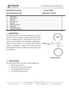 CloneEZ® PCR Cloning Kit  Cat. No. L00339 Technical Manual No. 0279