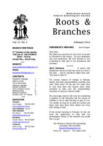 Wetaskiwin Branch Alberta Genealogical Society Roots & Branches Vol. 12 No. 2