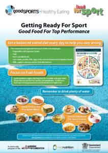 Getting Ready For Sport  Good Food For Top Performance Eat a balanced varied diet every day to help you stay strong This means choosing foods from each of the 5 food groups: •	 Vegetables and legumes/ beans