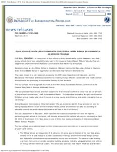 NJDEP - News Release 12/P36 - Four Schools in New Jersey Nominated for Federal Green Ribbon Environmental Awareness Program
