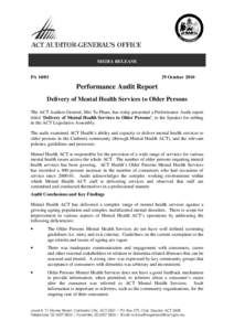 MEDIA RELEASE PA[removed]October[removed]Performance Audit Report