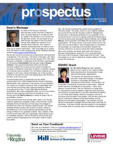 Newsletter of the Faculty of Business Administration Fall 2012 Dean’s Message  As Dean of the Faculty of Business