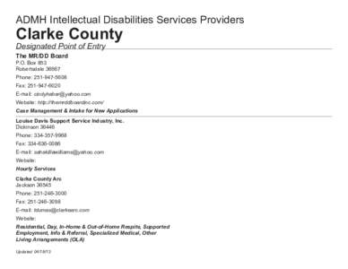 ADMH Intellectual Disabilities Services Providers  Clarke County Designated Point of Entry The MR/DD Board P.O. Box 853