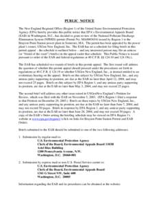 Public Notice Regarding Environmental Appeals Board 
