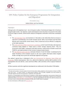 EPC Policy Update for the European Programme for Integration and Migration1 November 2014 Andreia Ghimis and Yves Pascouau  Highlights