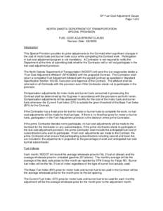 SP Fuel Cost Adjustment Clause Page 1 of 6 NORTH DAKOTA DEPARTMENT OF TRANSPORTATION SPECIAL PROVISION FUEL COST ADJUSTMENT CLAUSE