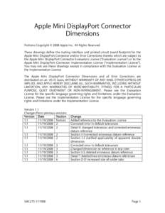 Apple Mini DisplayPort Connector Dimensions Portions Copyright © 2008 Apple Inc. All Rights Reserved. These drawings define the mating interface and printed circuit board footprint for the Apple Mini DisplayPort Connect