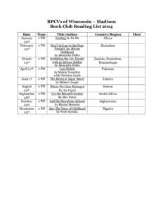 RPCVs of Wisconsin – Madison Book Club Reading List 2014 Date January 26th February