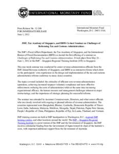 Press Release NoFOR IMMEDIATE RELEASE June 1, 2012 International Monetary Fund Washington, D.CUSA