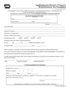 Application for Historic Property Rehabilitation Tax Exemption IOWA  Iowa Code Section[removed]