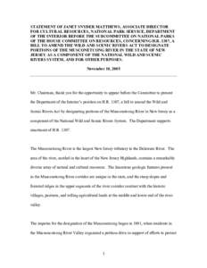 STATEMENT OF JANET SNYDER MATTHEWS, ASSOCIATE DIRECTOR FOR CULTURAL RESOURCES, NATIONAL PARK SERVICE, DEPARTMENT OF THE INTERIOR BEFORE THE SUBCOMMITTEE ON NATIONAL PARKS OF THE HOUSE COMMITTEE ON RESOURCES, CONCERNING H