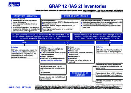 GRAP 12 (IAS 2) Inventories Effective date: Periods commencing on or after 1 July 2008 for High and Medium capacity municipalities, 1 July 2009 for Low capacity and 1 April 2009 for Schedule 3A and 3 Public entities and 