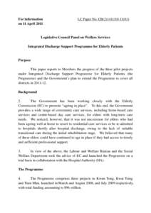For information on 11 April 2011 LC Paper No. CB[removed])  Legislative Council Panel on Welfare Services