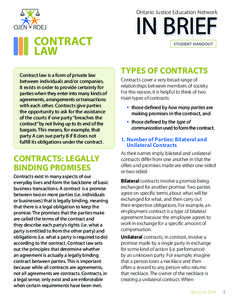 Ontario Justice Education Network  CONTRACT LAW Contract law is a form of private law between individuals and/or companies.