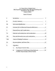 St. Vincent Mercy Medical Center Ohio Department of Public Safety HB 138 Special Project #6 Final Report: June 30, 2003 Grant # C23972 Table of Contents