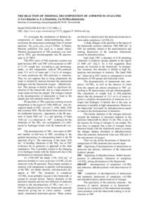 92 THE REACTION OF THERMAL DECOMPOSITION OF AMMONIUM ANALCIME A.Yu Likhacheva, E.A.Paukshtis, Yu.M.Miroshnichenko Institute of mineralogy and petrographySO RAS, Novosibirsk Herald DGGGMS RAS № 5 (15)’2000 v.2 URL: ht