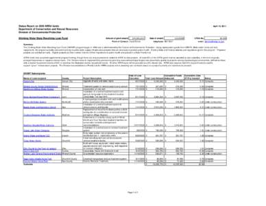 Status Report on 2009 ARRA funds Department of Conservation and Natural Resources Division of Environmental Protection Drinking Water State Revolving Loan Fund  April 14, 2011