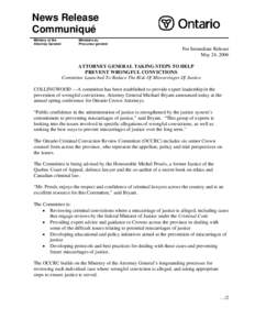 News Release Communiqué Ministry of the Attorney General  Ministère du