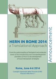 We are pleased to announce that the biennial HERN meeting will be held in Rome (Italy) from 4th June (2pm) to 6th June, 2014 at the conference hall of the National Research Council (Consiglio Nazionale delle Ricerche, C