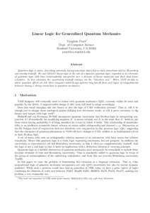 Linear Logic for Generalized Quantum Mechanics Vaughan Pratt∗ Dept. of Computer Science Stanford University, CA[removed]removed]