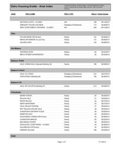 Oahu Housing Guide - Area Index AREA PROJ NAME  A product of Catholic Charities Hawaii, Housing Assistance Program,