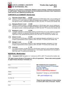 JAPAN-AMERICA SOCIETY OF TENNESSEE, INC. Membership Application 2015