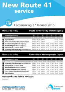 New Route 41 service Commencing 27 January 2015 Monday to Friday